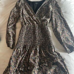 Storia Floral Smocked Waist Black Floral Dress